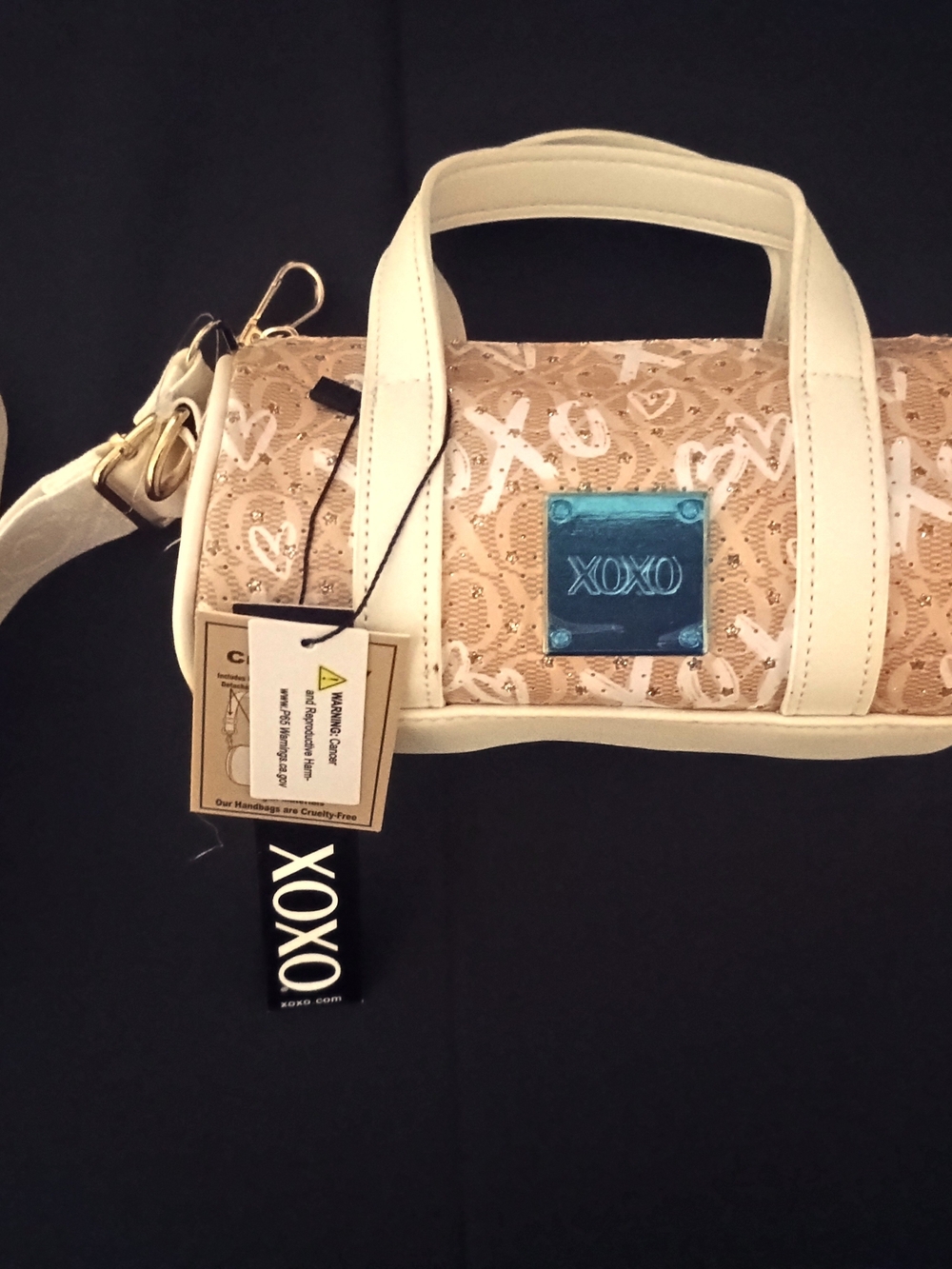 XOXO Cream and Tan Logo Accent Barrel Bag